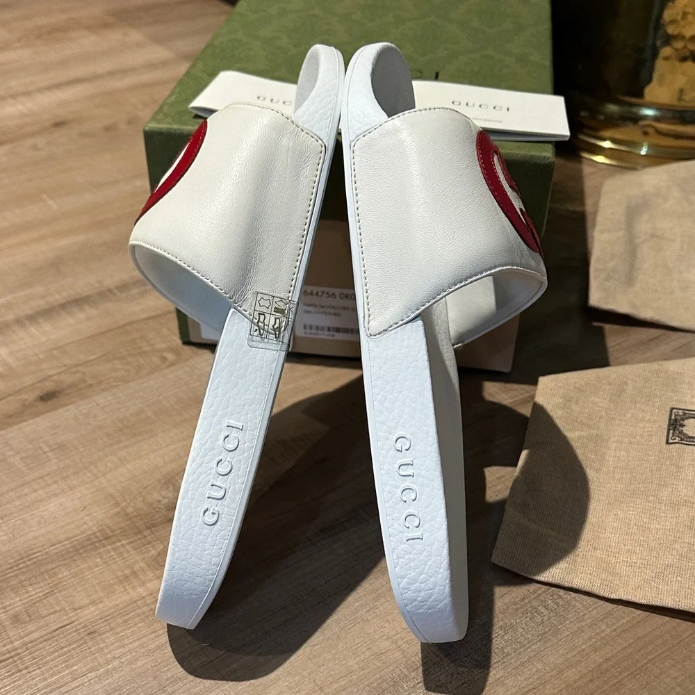 Gucci White Slides with Red Logo Napa Samoa Miro Soft Slides Size 7 - Picture 6 of 12